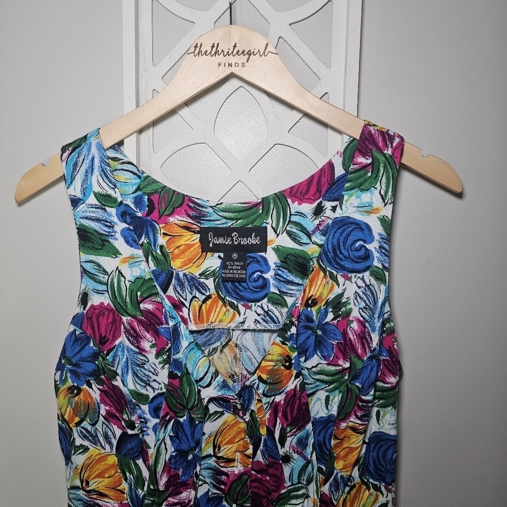 Jennie Brooke Vintage 90s Floral Sleeveless Tie-Front Romper Painterly Print - Picture 6 of 17